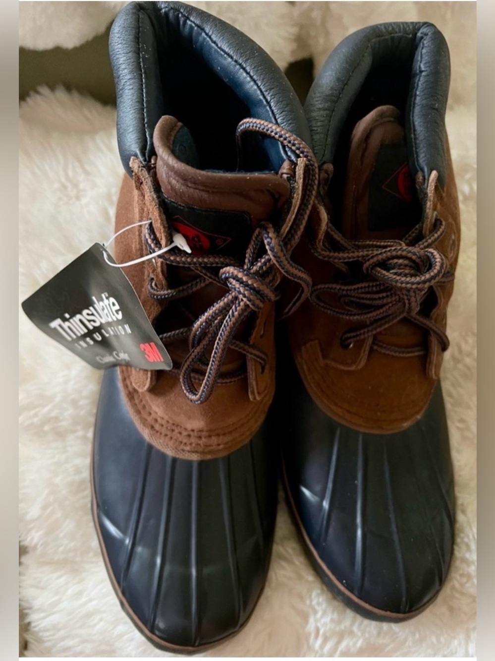 NWT Vintage Eddie Bauer Duck Boots Women's 10M Navy Brown Thinsulate Winter